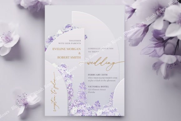 Arches Purple Lilac Spring Flowers Wedding Invitation