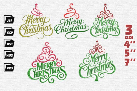 Merry Christmas Tree Embroidery Bundle: Elegant Holiday Designs