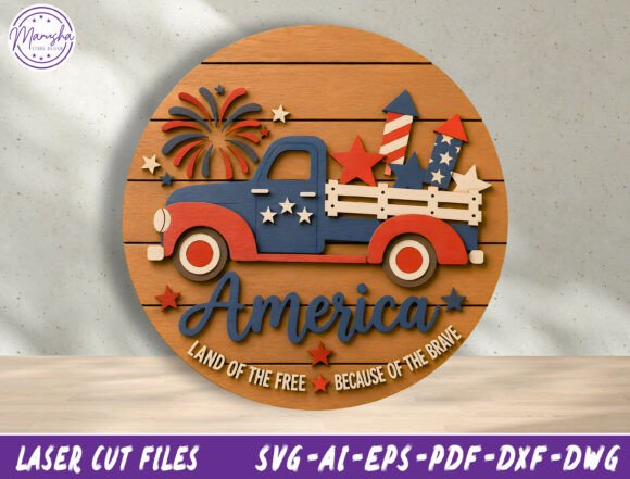 Patriotic America Truck Door Sign SVG: A Layered Design for Laser Crafters
