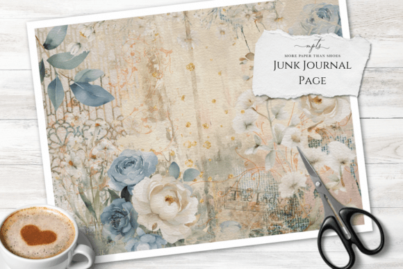 Weathered Garden Junk Journal Page 2: Rustic Blue Floral Elegance